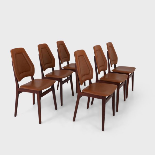 6 stk retro Spisestoler i duateak med cognac skai
