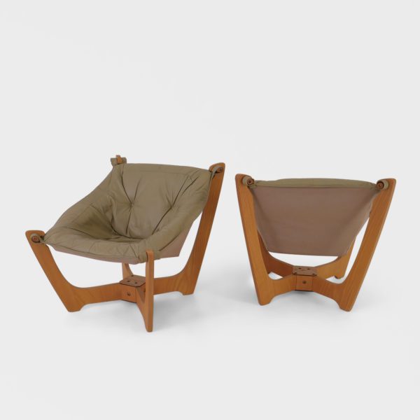 Lave "Luna" Lenestoler Designet av Odd Knutsen for Hellegjerde | Beige Skinn - Image 2