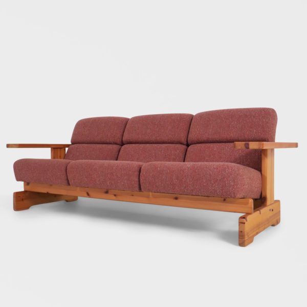 Sjelden Vintage 3-Seter Sofa i Furu og Ull