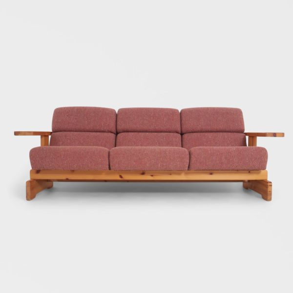 Sjelden Vintage 3-Seter Sofa i Furu og Ull - Bilde 2