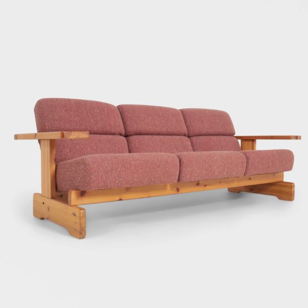 Sjelden Vintage 3-Seter Sofa i Furu og Ull - Bilde 3