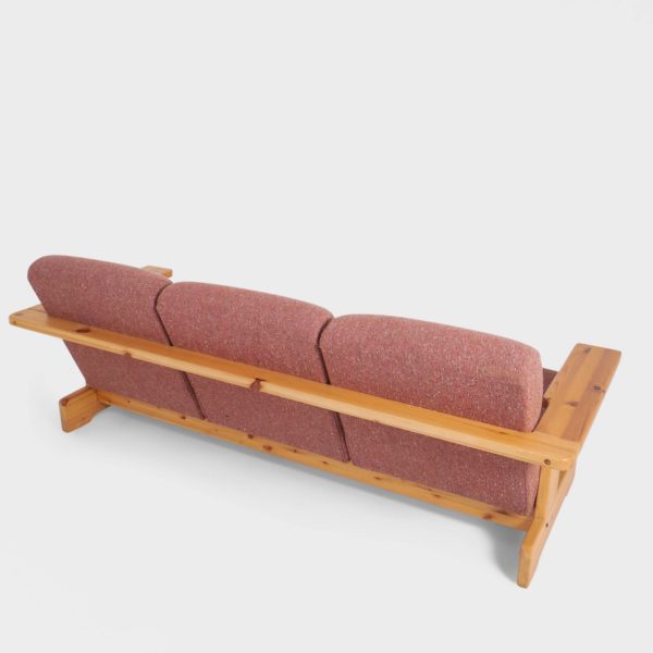 Sjelden Vintage 3-Seter Sofa i Furu og Ull - Bilde 5