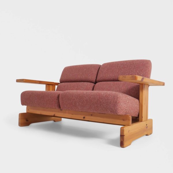 Sjelden Vintage 2-Seter Sofa i Furu og Ull - Bilde 3