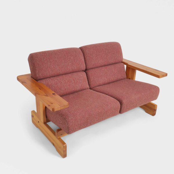 Sjelden Vintage 2-Seter Sofa i Furu og Ull - Bilde 4