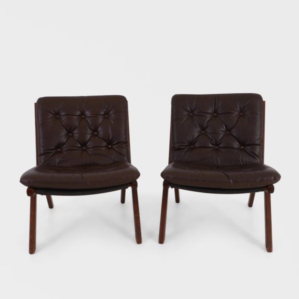 “Uno” Lenestoler Designet av Per Leiv Øie Produsert av Ekornes | Brunt Skinn - Image 4