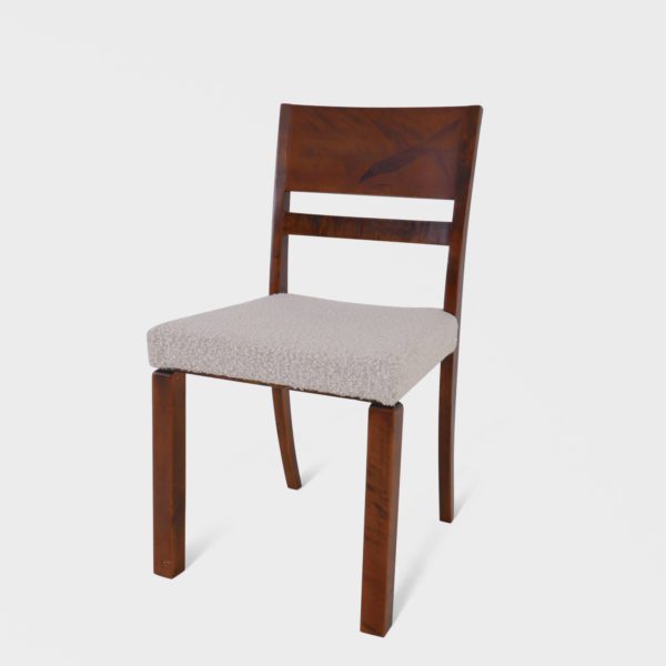 Art Deco Spisestuestoler i Flammebjørk med Fugle-Intarsia | Nyomtrukket i Lys Boucle - Bilde 4