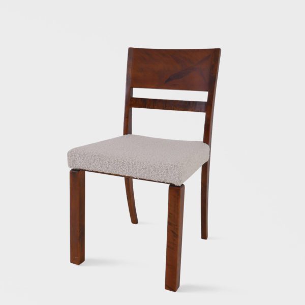 Art Deco Spisestuestoler i Flammebjørk med Fugle-Intarsia | Nyomtrukket i Lys Boucle - Bilde 6