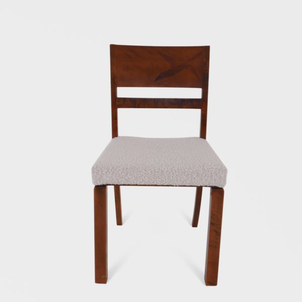 Art Deco Spisestuestoler i Flammebjørk med Fugle-Intarsia | Nyomtrukket i Lys Boucle - Bilde 5