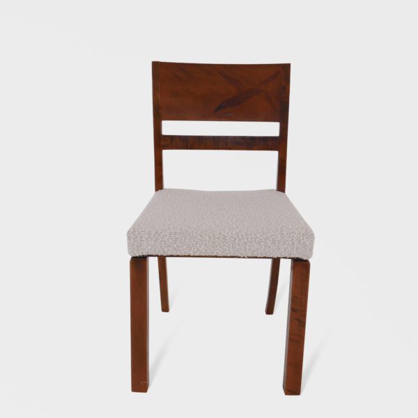 Art Deco Spisestuestoler i Flammebjørk med Fugle-Intarsia | Nyomtrukket i Lys Boucle - Bilde 5