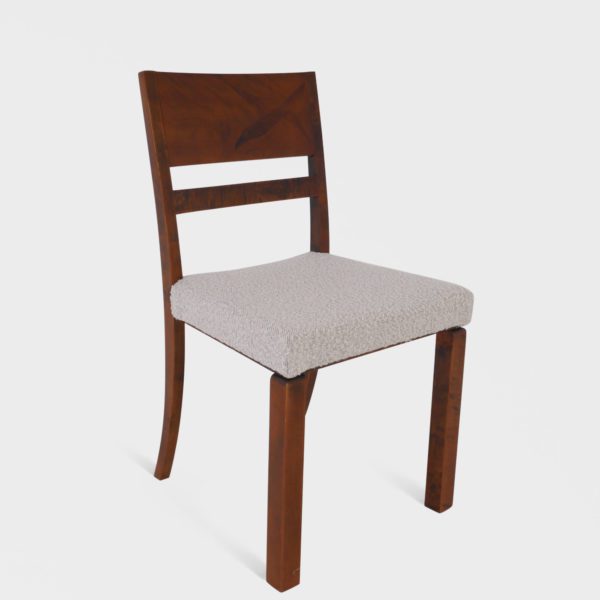 Art Deco Spisestuestoler i Flammebjørk med Fugle-Intarsia | Nyomtrukket i Lys Boucle - Bilde 6