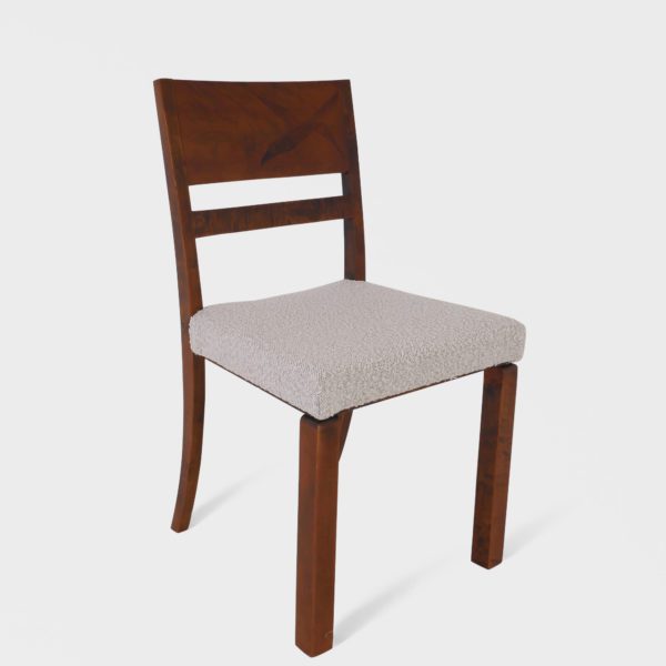 Art Deco Spisestuestoler i Flammebjørk med Fugle-Intarsia | Nyomtrukket i Lys Boucle - Bilde 4