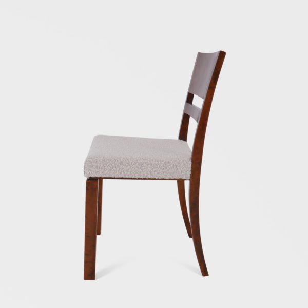 Art Deco Spisestuestoler i Flammebjørk med Fugle-Intarsia | Nyomtrukket i Lys Boucle - Bilde 7