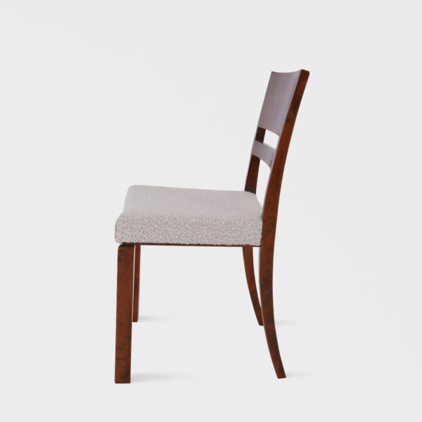 Art Deco Spisestuestoler i Flammebjørk med Fugle-Intarsia | Nyomtrukket i Lys Boucle - Bilde 7