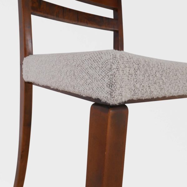 Art Deco Spisestuestoler i Flammebjørk med Fugle-Intarsia | Nyomtrukket i Lys Boucle - Bilde 13