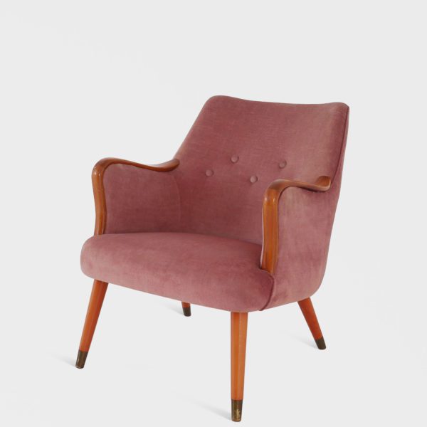 Vintage Lenestol Trukket i Rosa velur