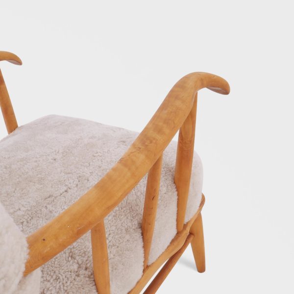 "Peisstol" Lenestol attribuert Arnt Lande for Møller & Stokke | Nyomtrukket i Saueskinn - Bilde 11