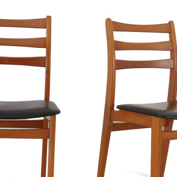 6 stk, Retro Spisestuestoler i Teak og Bøk | Sort Skai - Bilde 4